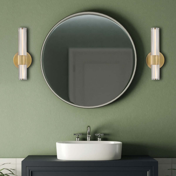 Elstead Georgette LED Bad-Wandleuchte dimmbar IP44 warmweiss 14W Messing lackiert Stahl Riffelglas 36cm