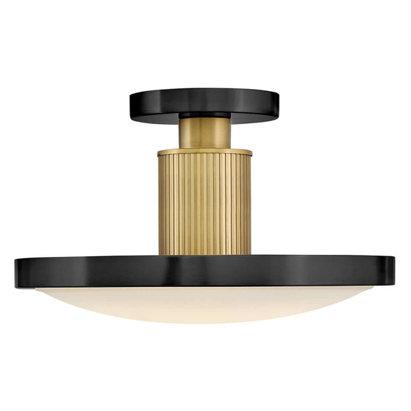 Elstead Kieran LED Deckenleuchte dimmbar CCT warm-/neutralweiss 32W Schwarz-Messing Stahl Satinglas Ø36cm