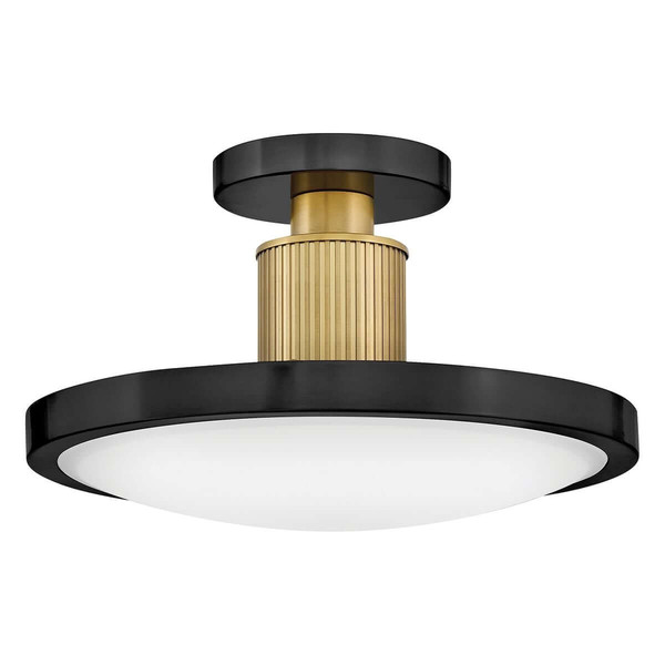 Elstead Kieran LED Deckenleuchte dimmbar CCT warm-/neutralweiss 32W Schwarz-Messing Stahl Satinglas Ø36cm