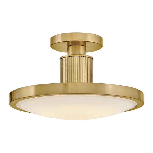 Elstead Kieran LED Deckenleuchte dimmbar CCT warm-/neutralweiss 32W Messing lackiert Stahl Satinglas Ø36cm