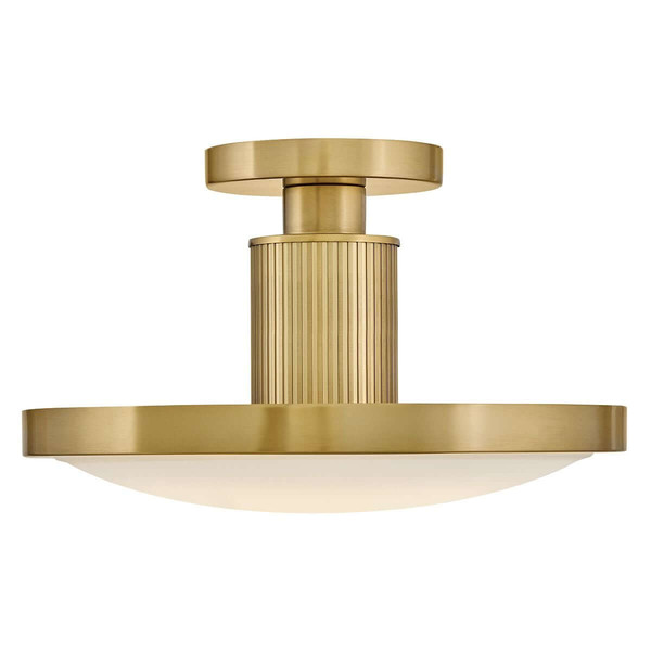 Elstead Kieran LED Deckenleuchte dimmbar CCT warm-/neutralweiss 32W Messing lackiert Stahl Satinglas Ø36cm