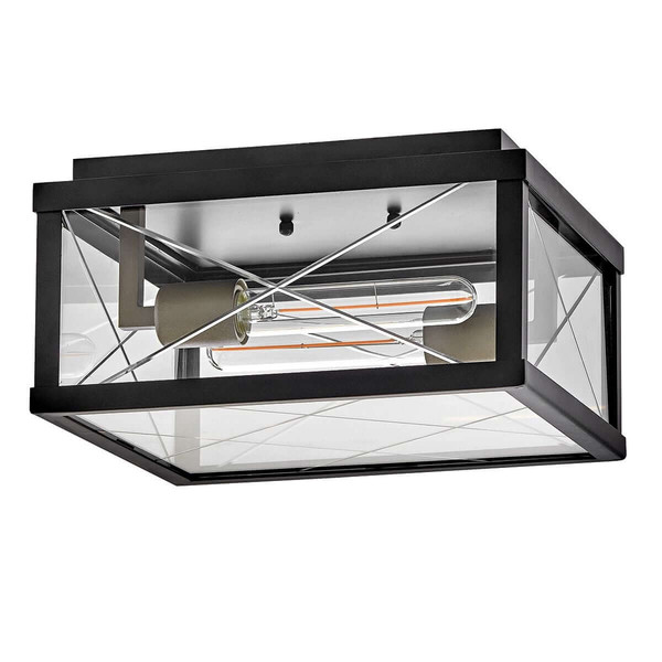 Elstead Monte Außendeckenleuchte 2-flammig E27 IP44 Schwarz Alu Schliffglas 31cm
