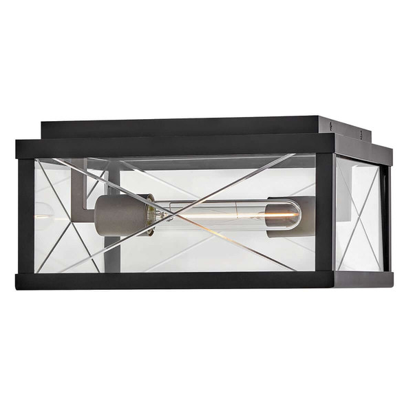 Elstead Monte Außendeckenleuchte 2-flammig E27 IP44 Schwarz Alu Schliffglas 31cm