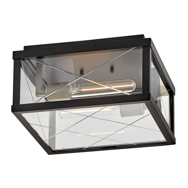 Elstead Monte Außendeckenleuchte 2-flammig E27 IP44 Schwarz Alu Schliffglas 31cm