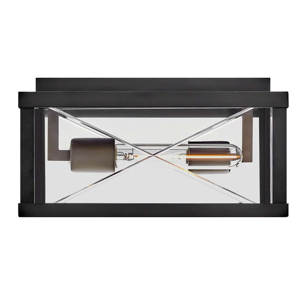 Elstead Monte Außendeckenleuchte 2-flammig E27 IP44 Schwarz Alu Schliffglas 31cm