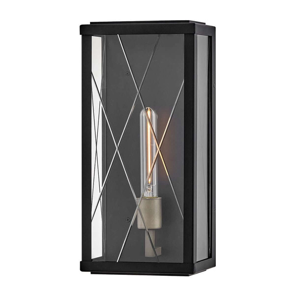 Elstead Monte Außenwandleuchte E27 IP44 Schwarz Alu Schliffglas 41cm