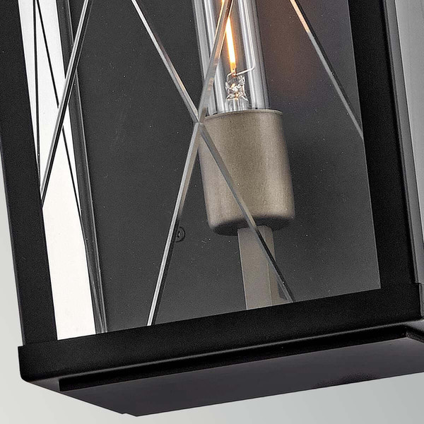 Elstead Monte Außenwandleuchte E27 IP44 Schwarz Alu Schliffglas 41cm