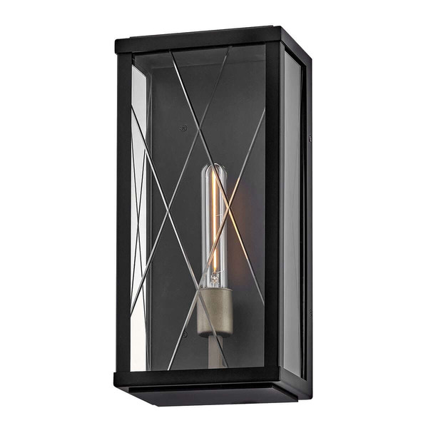 Elstead Monte Außenwandleuchte E27 IP44 Schwarz Alu Schliffglas 41cm