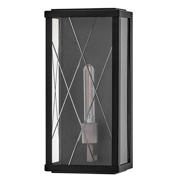 Elstead Monte Außenwandleuchte E27 IP44 Schwarz Alu Schliffglas 41cm