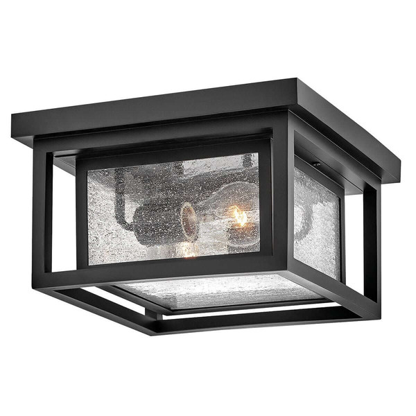 Elstead Republic Außendeckenleuchte 2-flammig E27 IP44 Schwarz Blasenglas 28cm