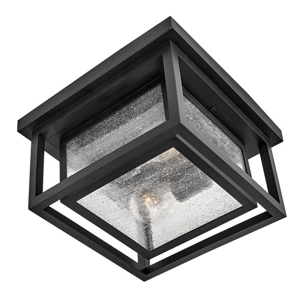 Elstead Republic Außendeckenleuchte 2-flammig E27 IP44 Schwarz Blasenglas 28cm