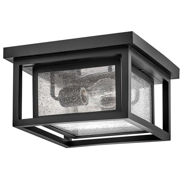 Elstead Republic Außendeckenleuchte 2-flammig E27 IP44 Schwarz Blasenglas 28cm