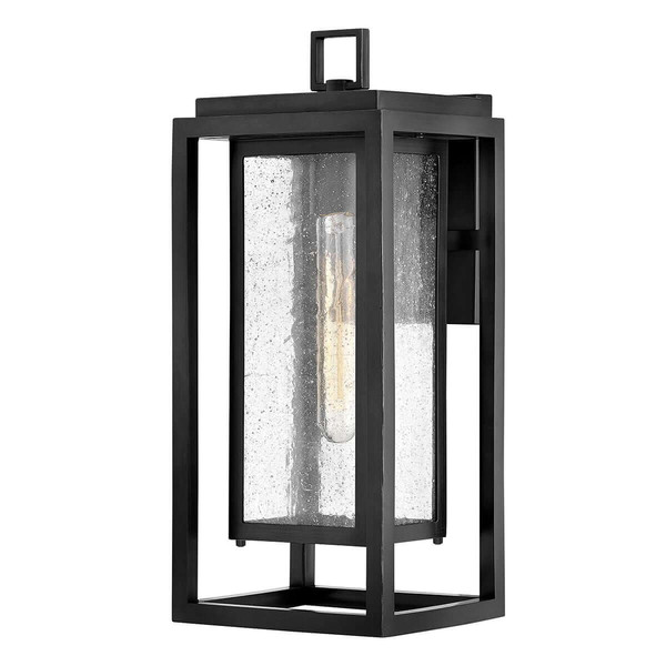 Elstead Republic Außenwandleuchte E27 IP44 Schwarz Blasenglas 41cm