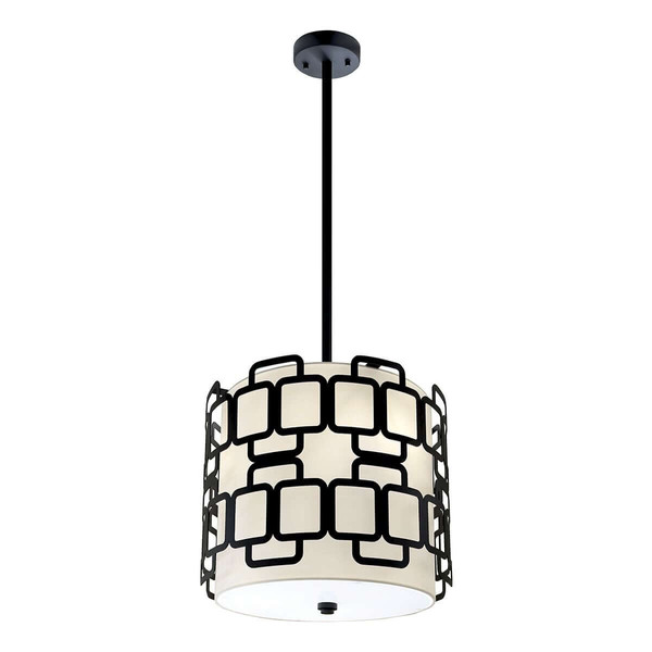 Elstead Sabina Pendelleuchte 3-flammig E27 Schwarz Stahl Stoffschirm Ø38cm Made in UK