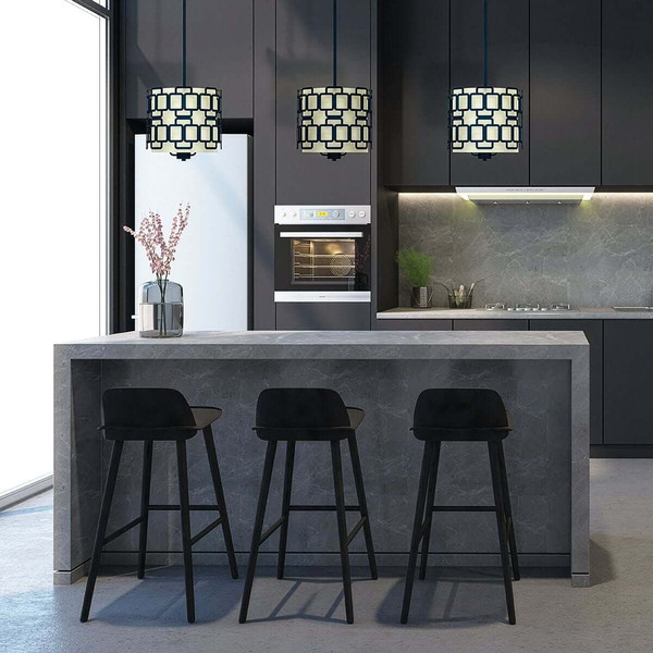 Elstead Sabina Pendelleuchte 3-flammig E27 Schwarz Stahl Stoffschirm Ø38cm Made in UK