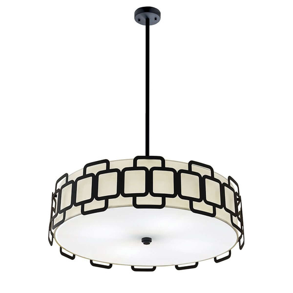 Elstead Sabina Pendelleuchte 4-flammig E27 Schwarz Stahl Stoffschirm Ø57cm Made in UK