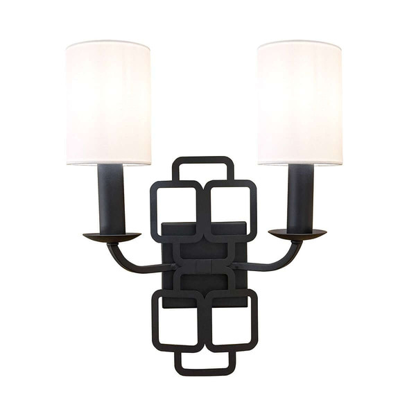 Elstead Sabina Wandleuchte 2-flammig E14 Schwarz Stahl Stoffschirm 42cm Made in UK