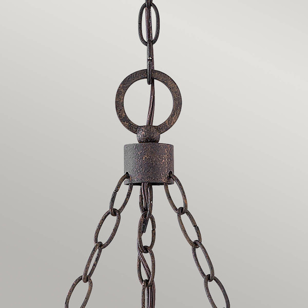 Elstead Sawyer Außen-Kronleuchter E14 9-fach Sequoia-Holzoptik mit rostfarbenen Eisenakzenten und klarem Glas mit Sprenkeln Glas mit Luftbläschen IP44