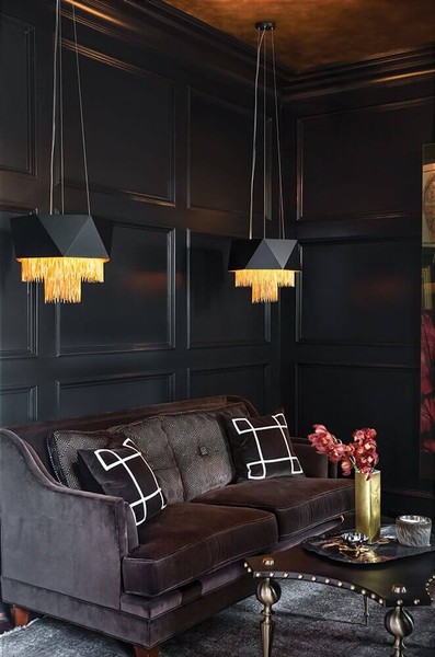 Elstead Zuma Hängeleuchte E27 6-fach 36cm Satinschwarz, Gold