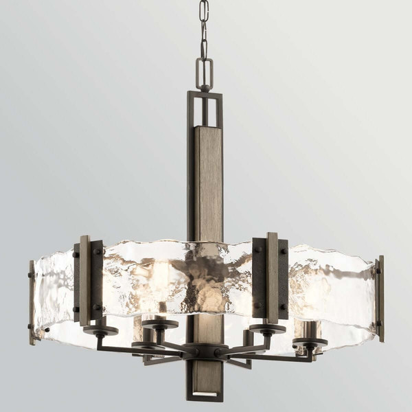 Elstead Aberdeen Kronleuchter 6-flammig E14 Altbronze-Grau Stahl Klarglas Ø71cm