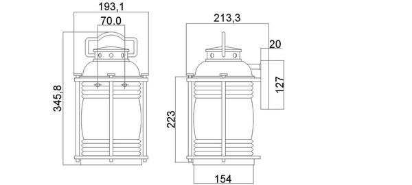 Elstead Ashland Bay Außen-Wandleuchte E27 35cm Verwittertes Zink IP44