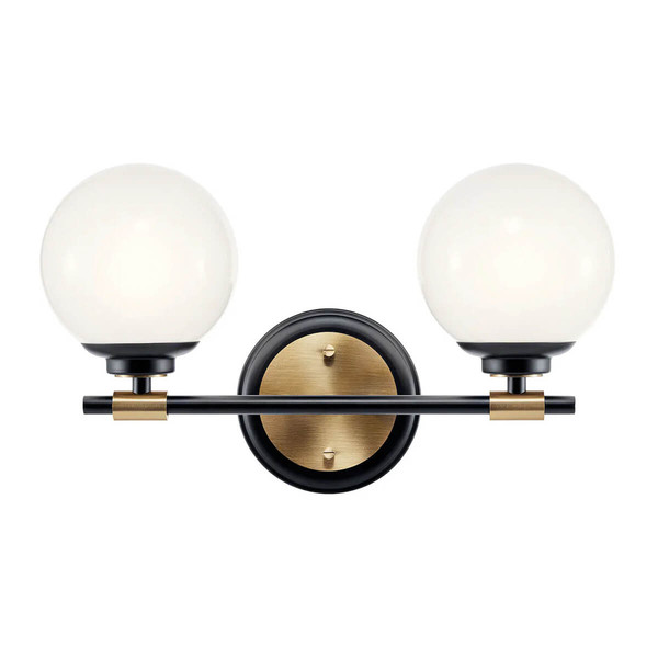 Elstead Benno Wandleuchte G9 2-fach Schwarz und Champagnerbronze Opalglas weiß IP44