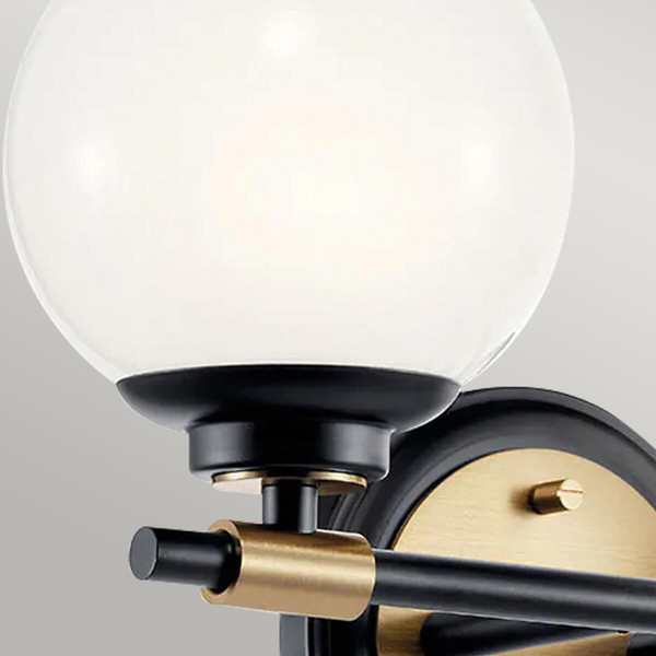 Elstead Benno Wandleuchte G9 2-fach Schwarz und Champagnerbronze Opalglas weiß IP44