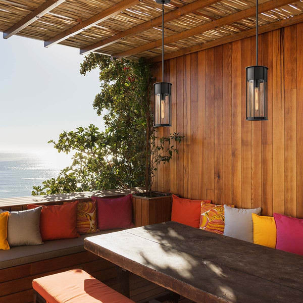 Elstead Camillo Außen-Pendelleuchte E27 Strukturiertes Schwarz IP44