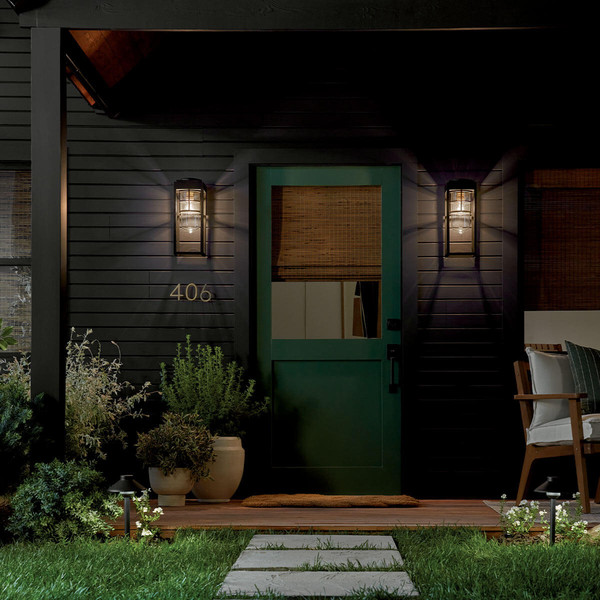 Elstead Hone Außenwandleuchte E27 Strukturiertes Schwarz Glas klar IP44 Anti-Meerwasser