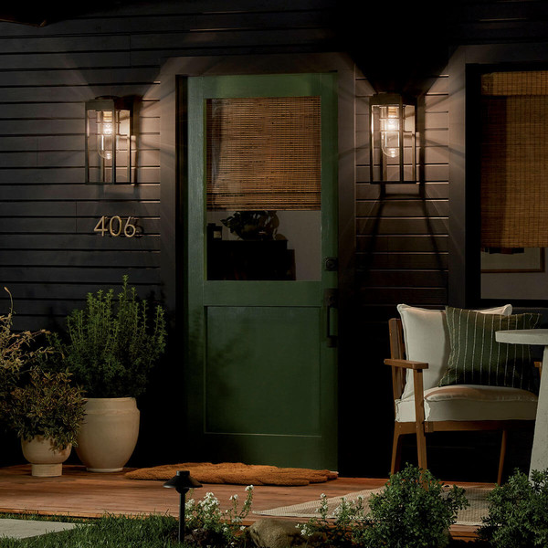 Elstead Hone Außenwandleuchte E27 Strukturiertes Schwarz Glas klar IP44 Anti-Meerwasser