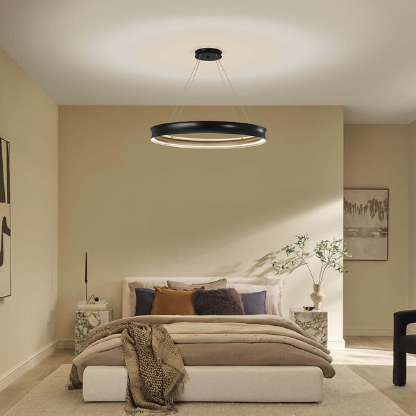 Elstead Larousse LED Pendelleuchte dimmbar warmweiss 110W Schwarz-Messing Stahl Ø100cm