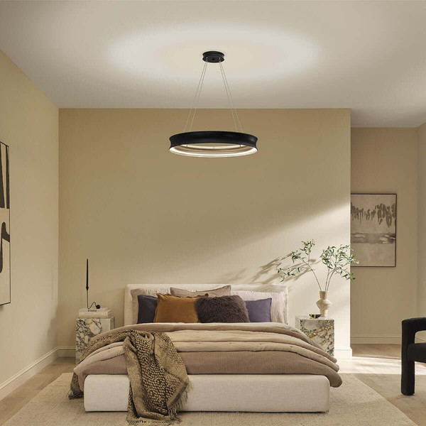 Elstead Larousse LED Pendelleuchte dimmbar warmweiss 74W Schwarz-Messing Stahl Ø75cm