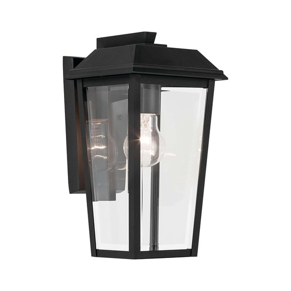 Elstead Mathus Außenwandleuchte E27 IP44 Schwarz Alu Facettenglas 33cm