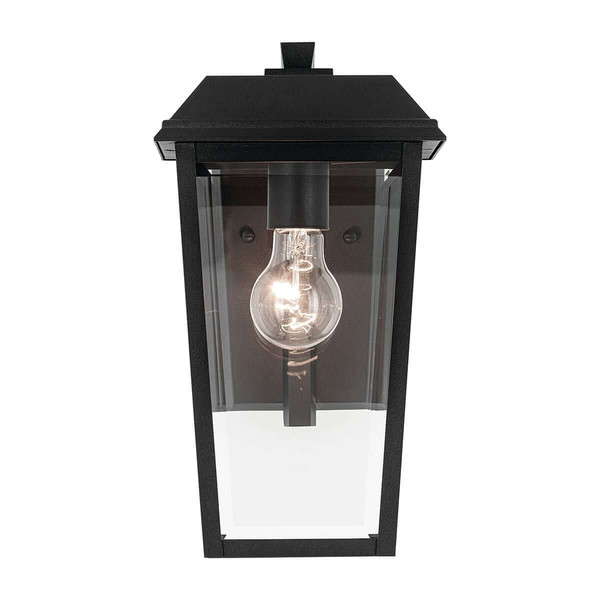Elstead Mathus Außenwandleuchte E27 IP44 Schwarz Alu Facettenglas 33cm