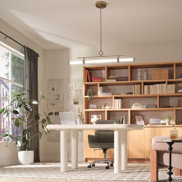 Elstead Riven LED Pendelleuchte dimmbar warmweiss 48W Champagnerbronze Stahl Riffelglas 122cm