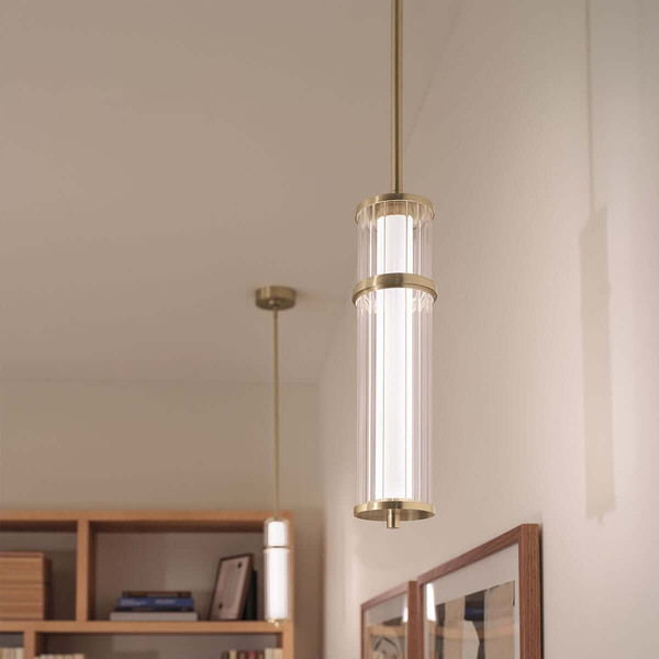 Elstead Riven LED Pendelleuchte dimmbar warmweiss 15W Champagnerbronze Stahl Riffelglas Ø13cm