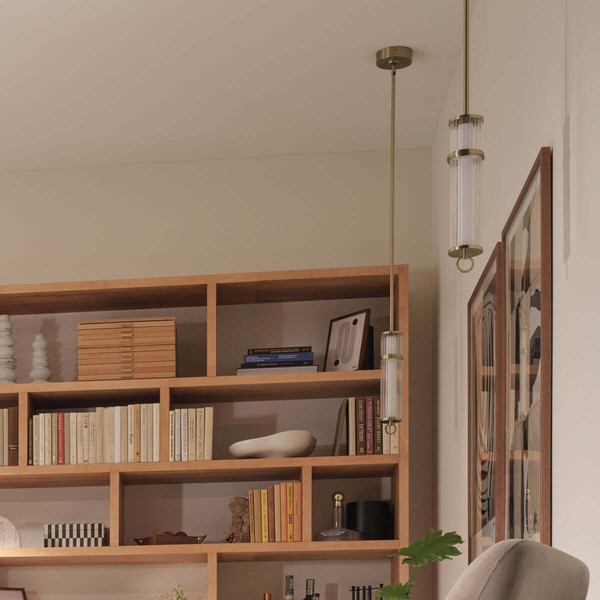 Elstead Riven LED Pendelleuchte dimmbar warmweiss 15W Champagnerbronze Stahl Riffelglas Ø13cm