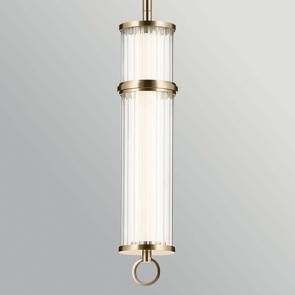 Elstead Riven LED Pendelleuchte dimmbar warmweiss 15W Champagnerbronze Stahl Riffelglas Ø13cm