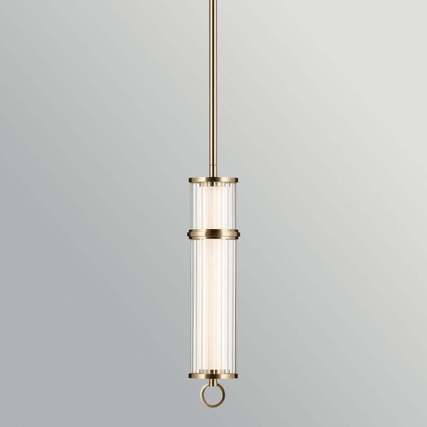 Elstead Riven LED Pendelleuchte dimmbar warmweiss 15W Champagnerbronze Stahl Riffelglas Ø13cm