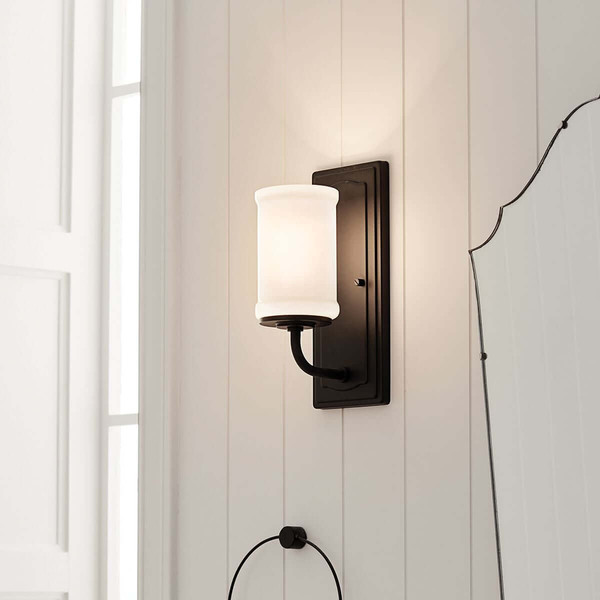 Elstead Vetivene LED Bad-Wandleuchte G9 IP44 Schwarz Stahl Opalglas 31cm