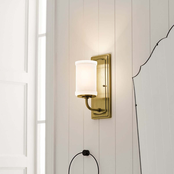 Elstead Vetivene LED Bad-Wandleuchte G9 IP44 Naturmessing Stahl Opalglas 31cm