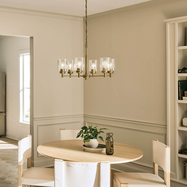 Elstead Winslow Kronleuchter E27 6-fach Naturmessing Glas mit Luftbläschen