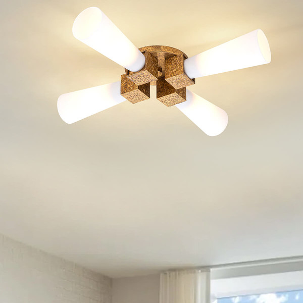 Elstead Kristy Deckenleuchte E27 4-fach Gebeiztes Gold Opal