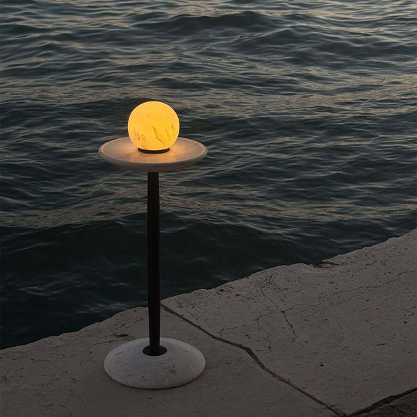 Elstead Luna LED Akku-Tischleuchte dimmbar warmweiss 2,2W 90Ra Weiß-Gold Marmor Zink 12cm