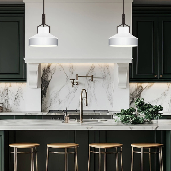 Elstead Brecken Pendelleuchte E27 2-fach Gealterte Bronze und Schirm in Alabasteroptik Opalglas