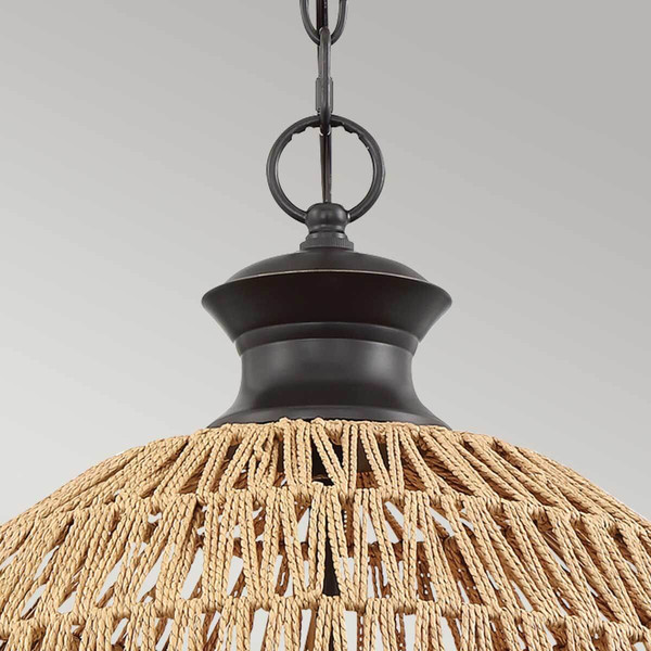 Elstead Casablanca Pendelleuchte E27 3-fach Palladianische Bronze Papierseil naturfarben