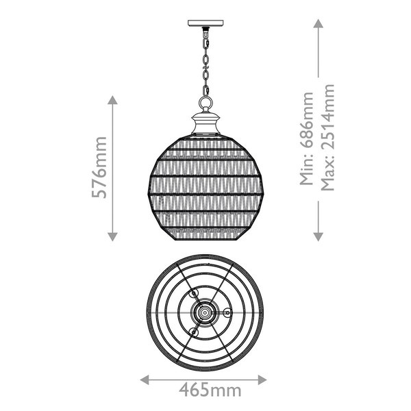 Elstead Casablanca Pendelleuchte E27 3-fach Palladianische Bronze Papierseil naturfarben