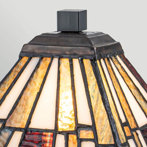 Elstead Inglenook Tischleuchte E14 Valiant-Bronze Stahl Tiffanyglas 37cm