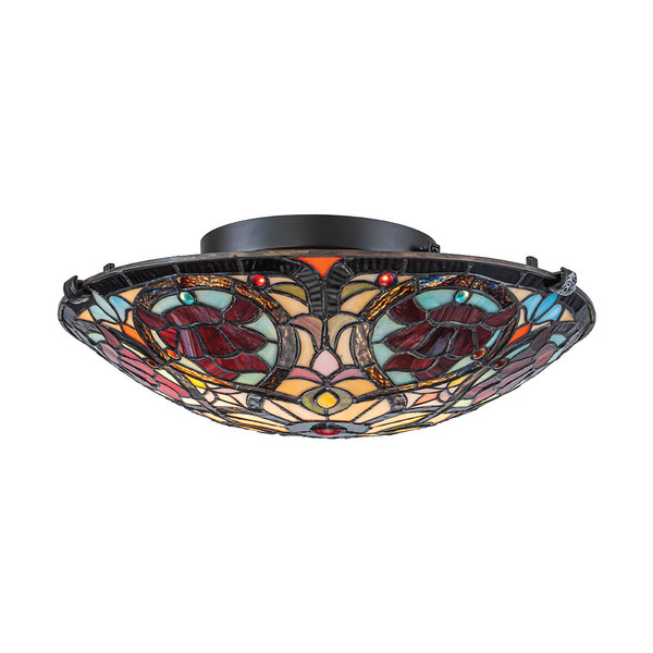 Elstead Larissa Tiffanyglas Deckenleuchte 2-flammig E27 Vintage-Bronze Stahl Ø42cm