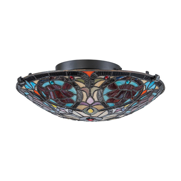 Elstead Larissa Tiffanyglas Deckenleuchte 2-flammig E27 Vintage-Bronze Stahl Ø42cm